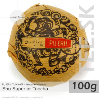 PU ERH Yunnan Shu Superior Tuocha (100g) - lisované hniezdo